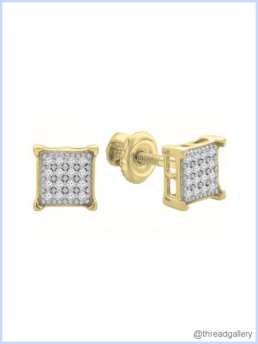 Natural Diamond Stud Earrings Yellow Plated Sterling Silver Screw Back